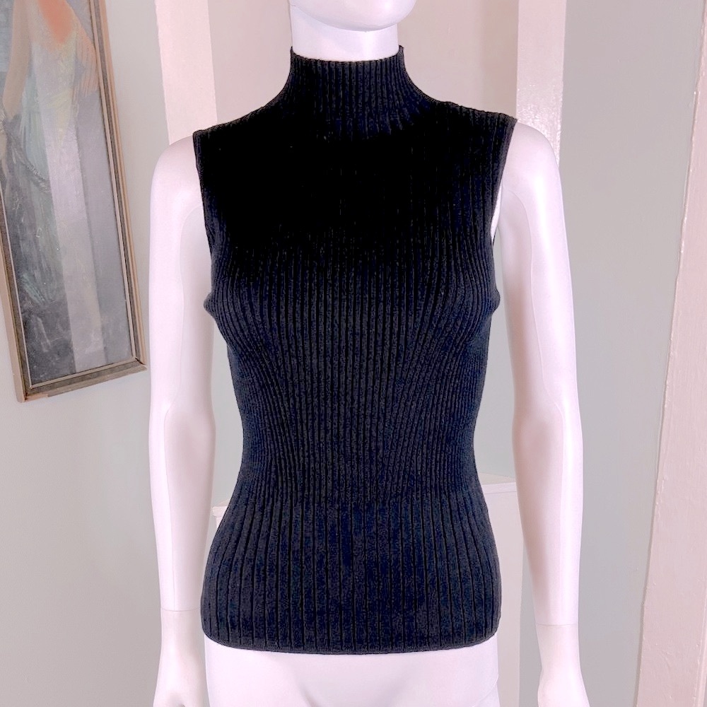 Calvin Klein Black Ribbed Sleeveless Top sweater mock neck turtleneck small S